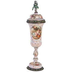Importante calice con coperchio di Vienna in argento e smalto, XIX secolo, 1880