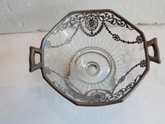 Important STERLING Silver overlay Glass Centerpiece Compote Candy Dish Bowl