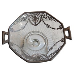 Important STERLING Silver overlay Glass Centerpiece Compote Candy Dish Bowl