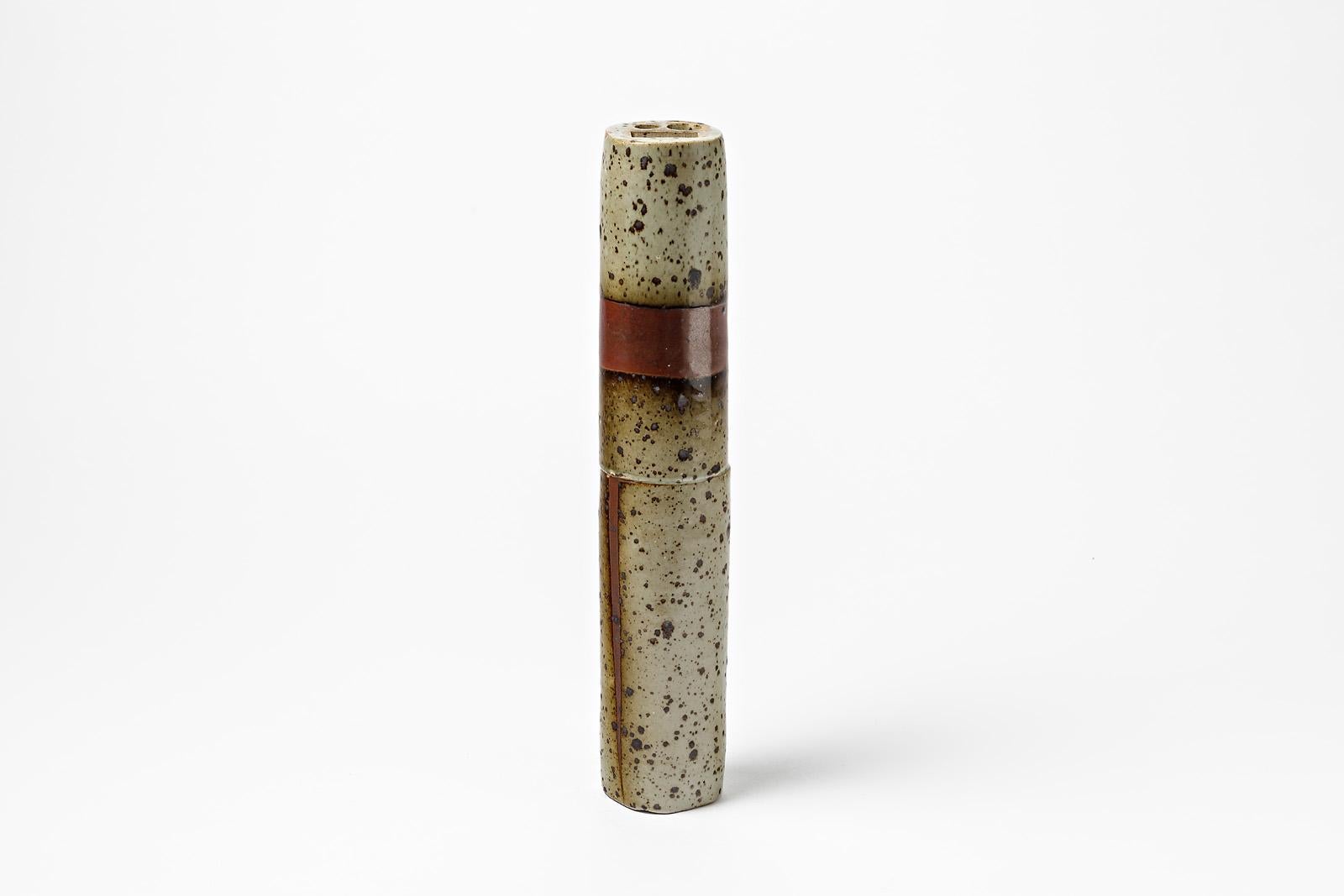 Mid-Century Modern Important Vase en céramique architecturale en grès couleur Brown et Grey La Borne en vente