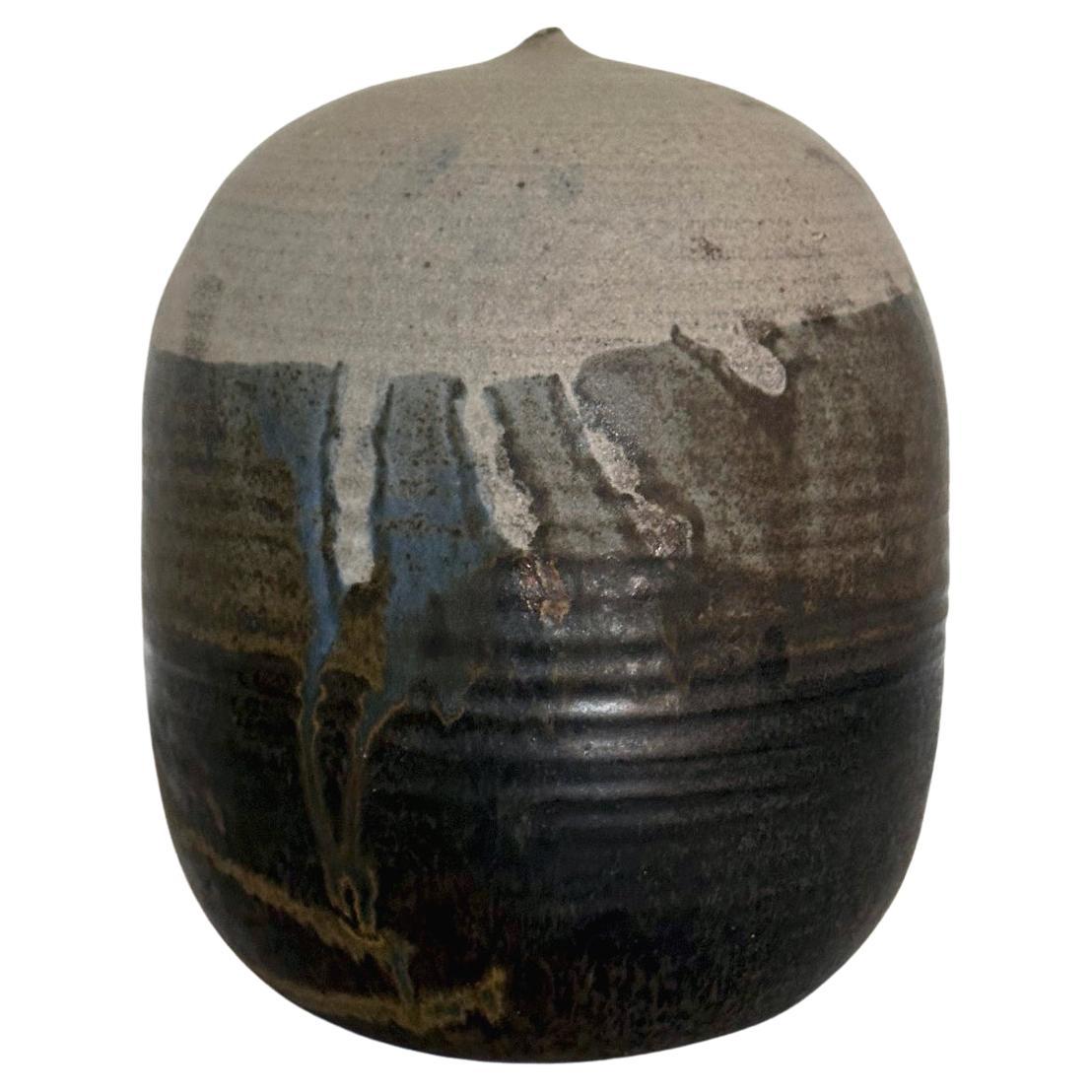 Important Storied Tall Ceramic Pot with Rattle and Handprints by Toshiko Takaezu For Sale