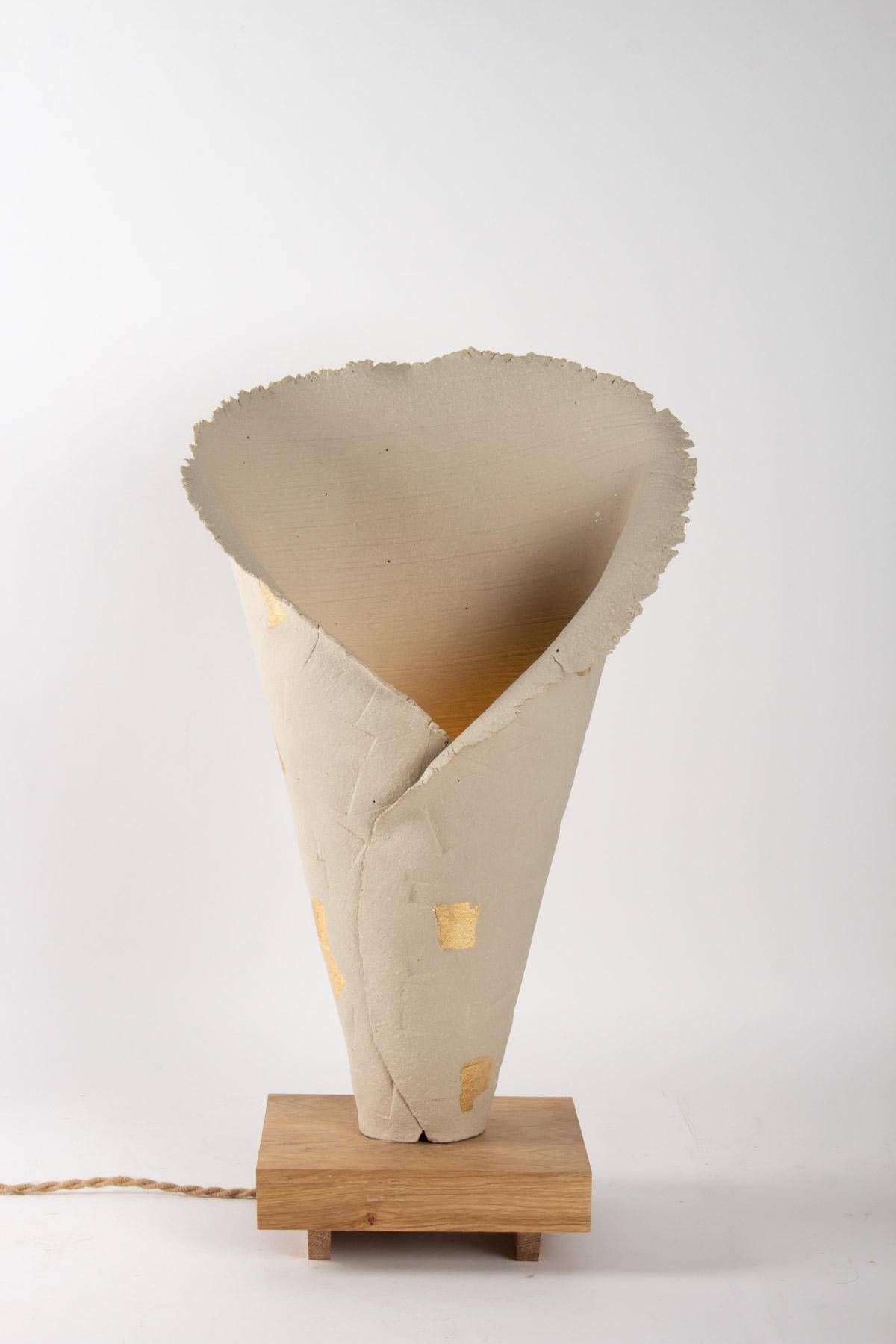 Contemporary Important Table Lamp Terracotta and Wood Base, Application of Gold Foil