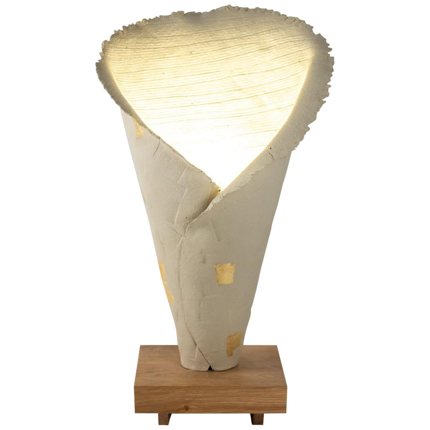 Important Table Lamp Terracotta and Wood Base, Application of Gold Foil