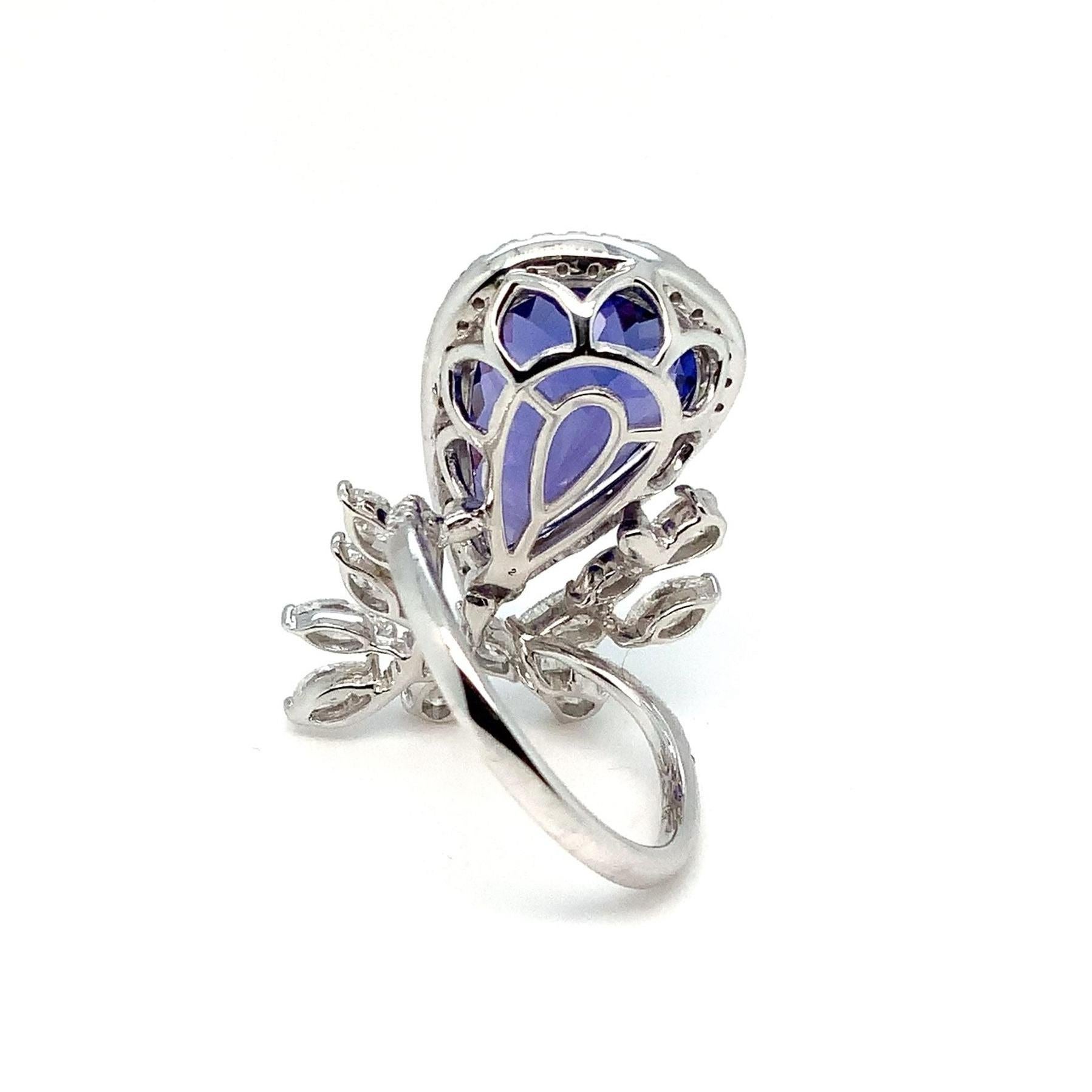 Important Tanzanite and Diamond  Right Hand Ring Fashioned in 18K White Gold. For Sale 6
