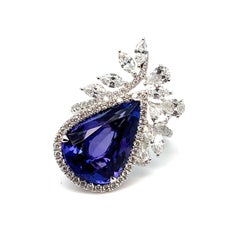 Important Tanzanite and Diamond  Right Hand Ring Fashioned in 18K White Gold.