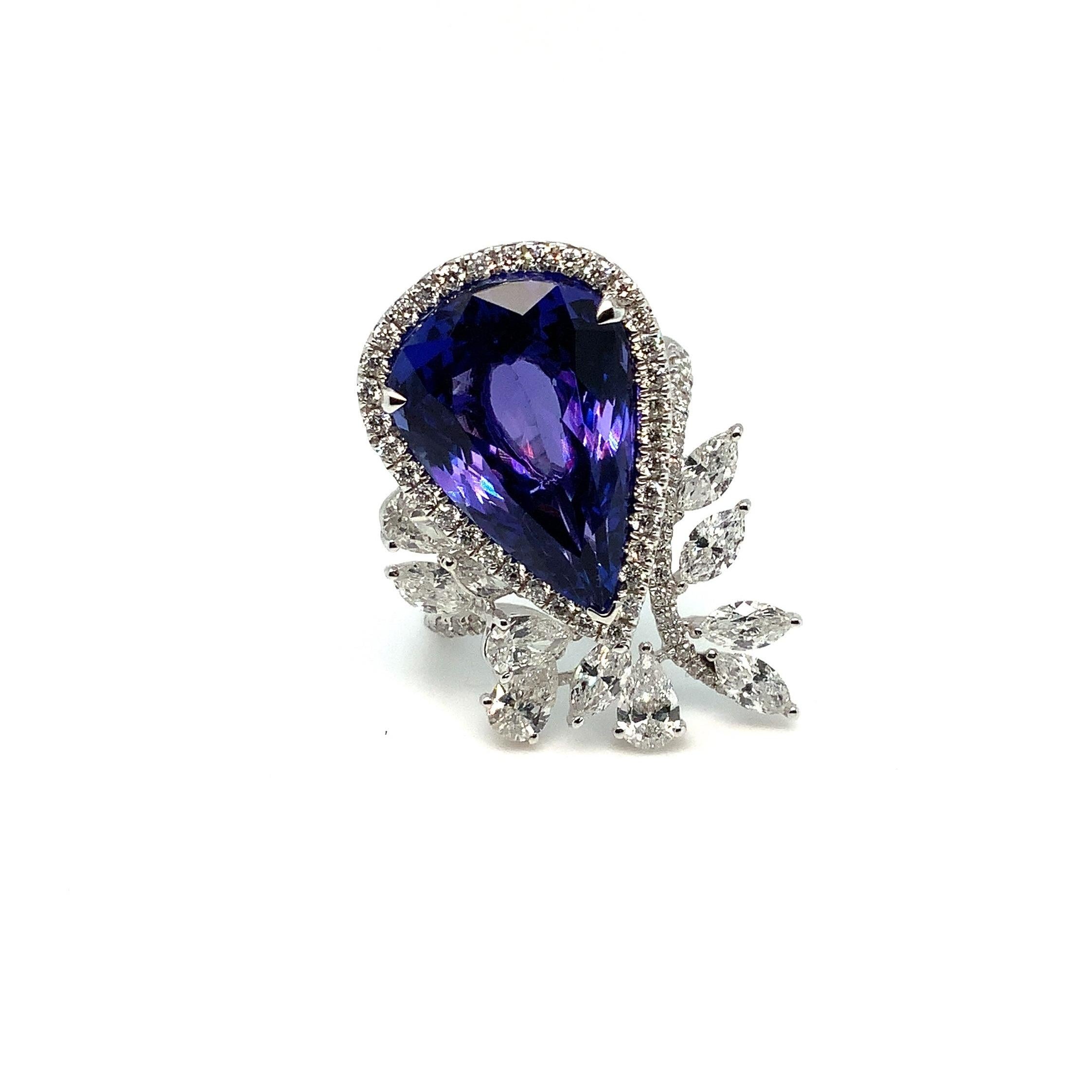 Important Tanzanite and Diamond  Right Hand Ring Fashioned in 18K White Gold. For Sale 3