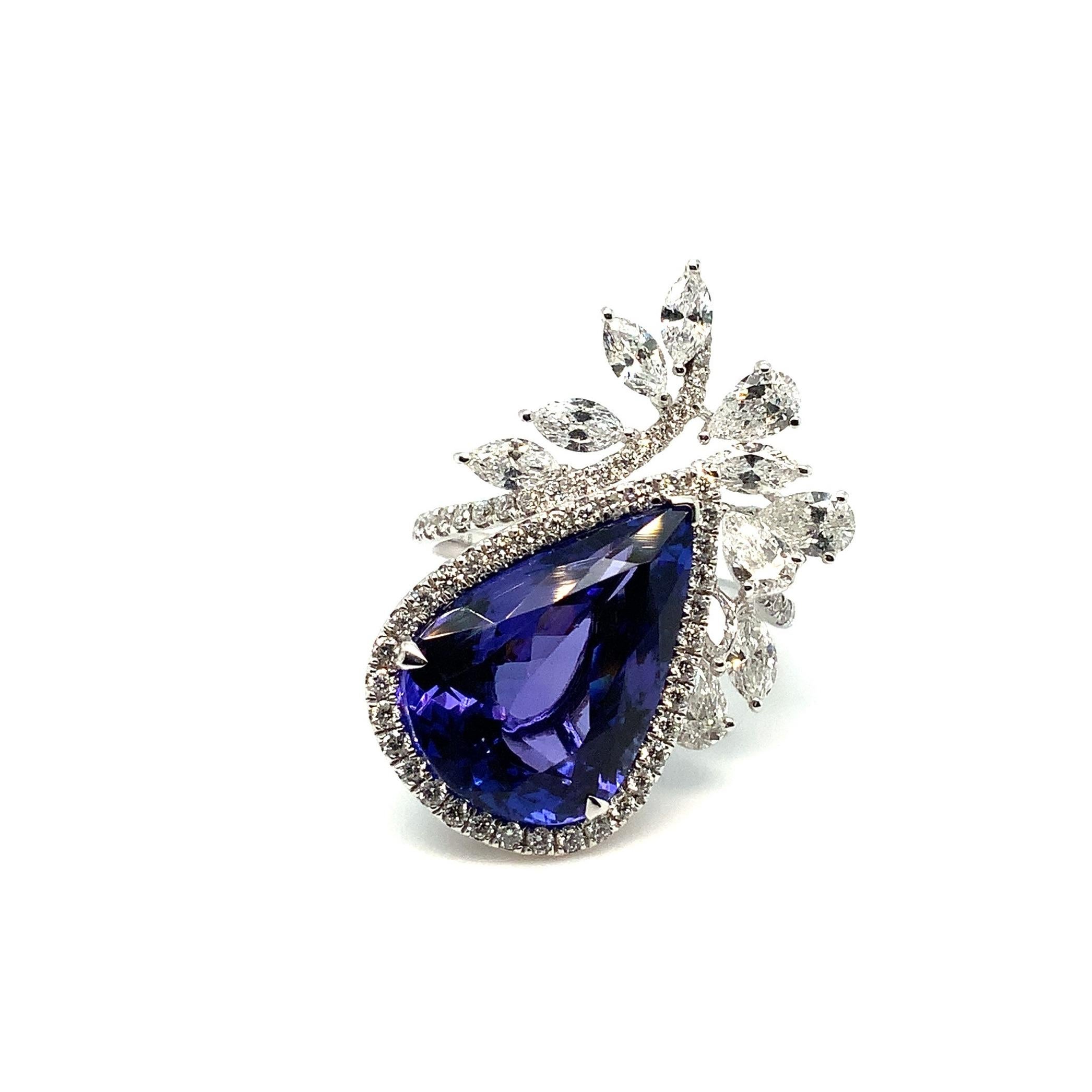 Important Tanzanite and Diamond  Right Hand Ring Fashioned in 18K White Gold. For Sale 4