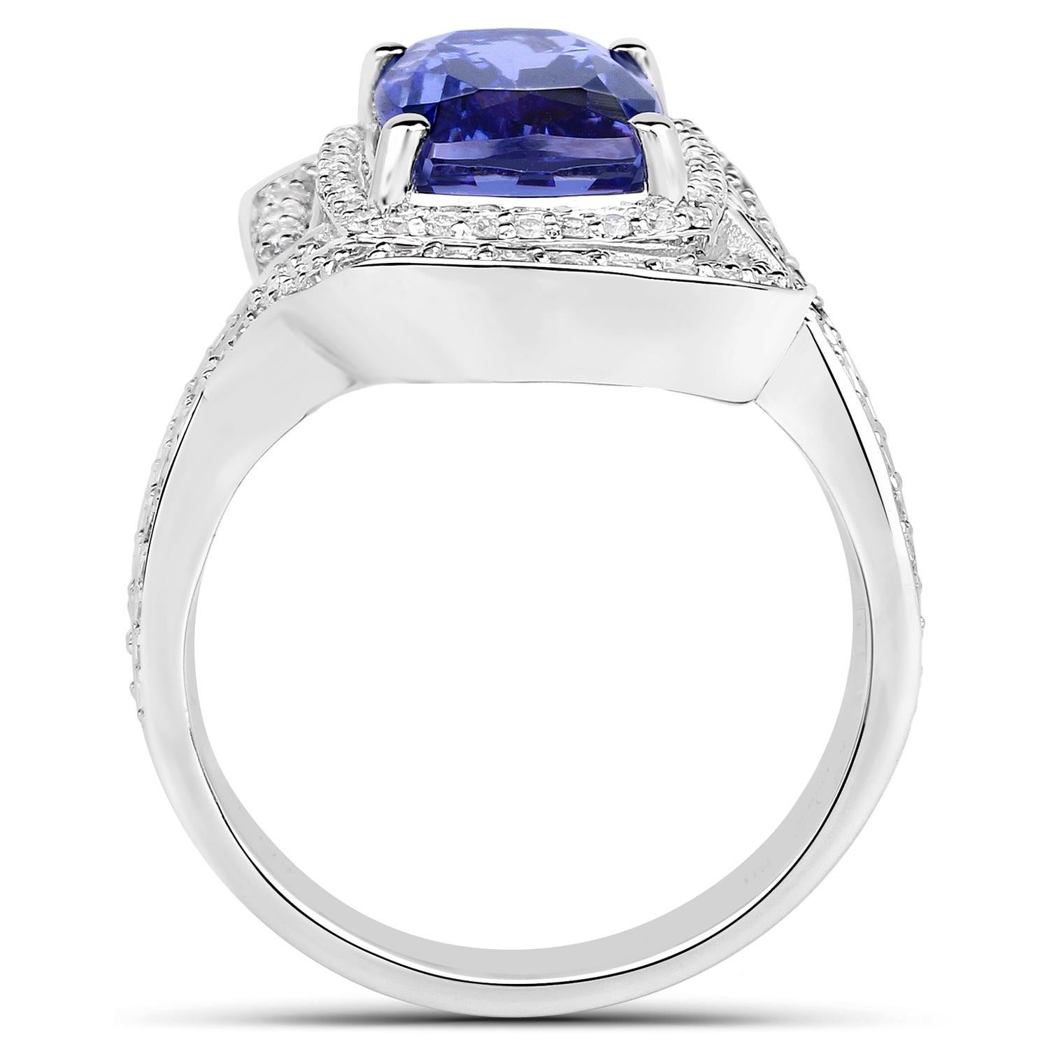 Important Tanzanite Bypass Ring Double Diamond Halo 6.63 Carats In Excellent Condition For Sale In Laguna Niguel, CA