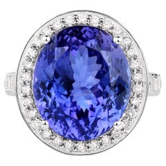 Importante Anillo Tanzanita Engaste Diamante 18,5 Quilates Oro Blanco 18K