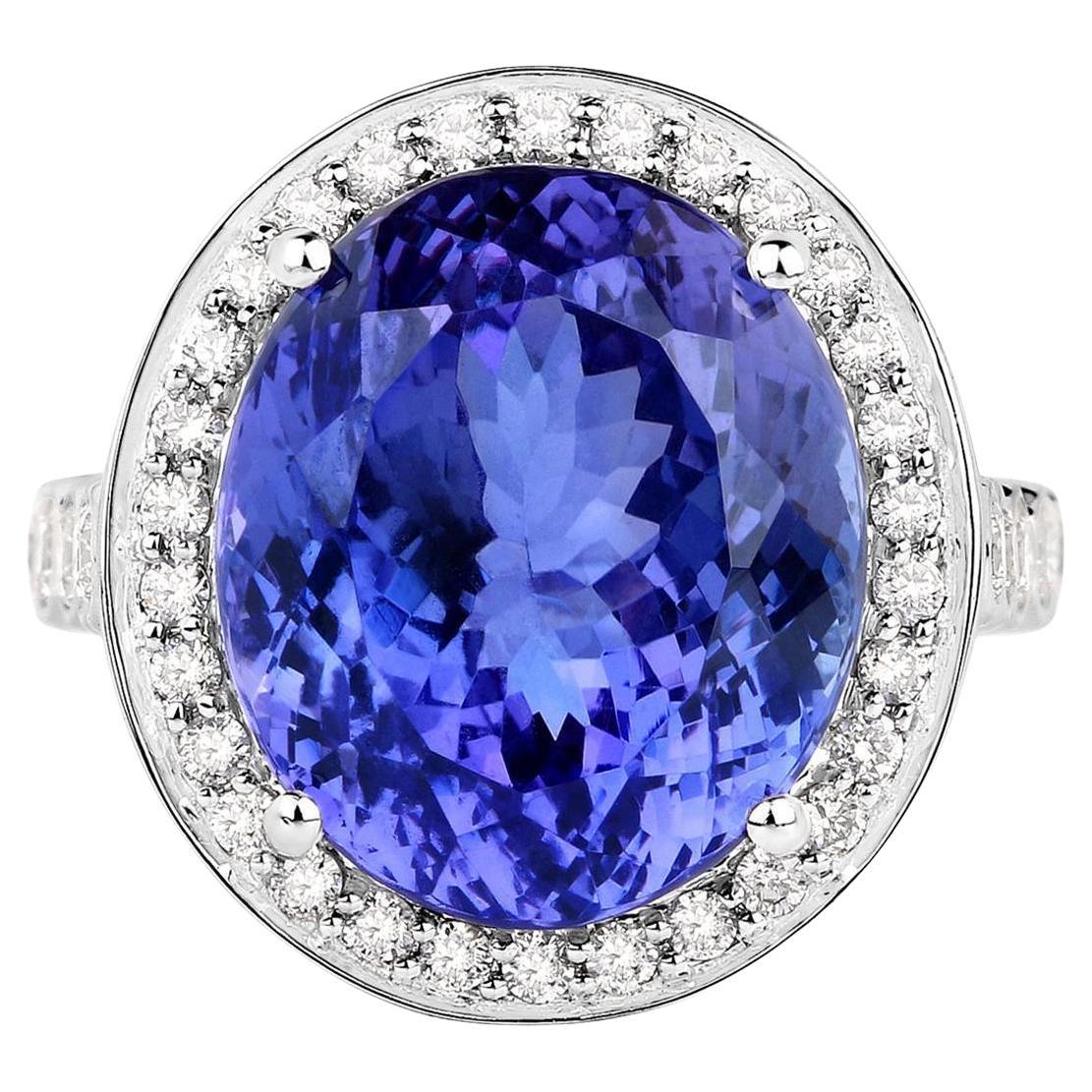 Important Tanzanite Ring Diamond Setting 18.5 Carats 18K White Gold