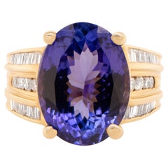 Importante Anillo Tanzanita Engaste Diamante 8,65 Quilates Oro Amarillo 14K