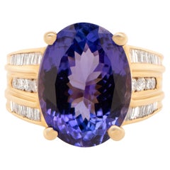 Importante Anillo Tanzanita Engaste Diamante 8,65 Quilates Oro Amarillo 14K