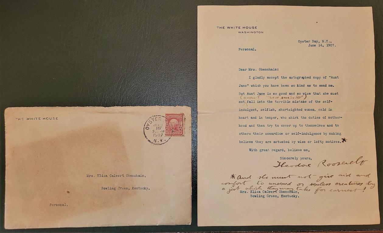 Présentation d'une très importante lettre de Teddy Roosevelt de la Maison Blanche en juin 1907.

Sur papier à en-tête de la Maison Blanche. Dactylographié et personnellement signé et modifié par le président Theodore Roosevelt.

Avec son