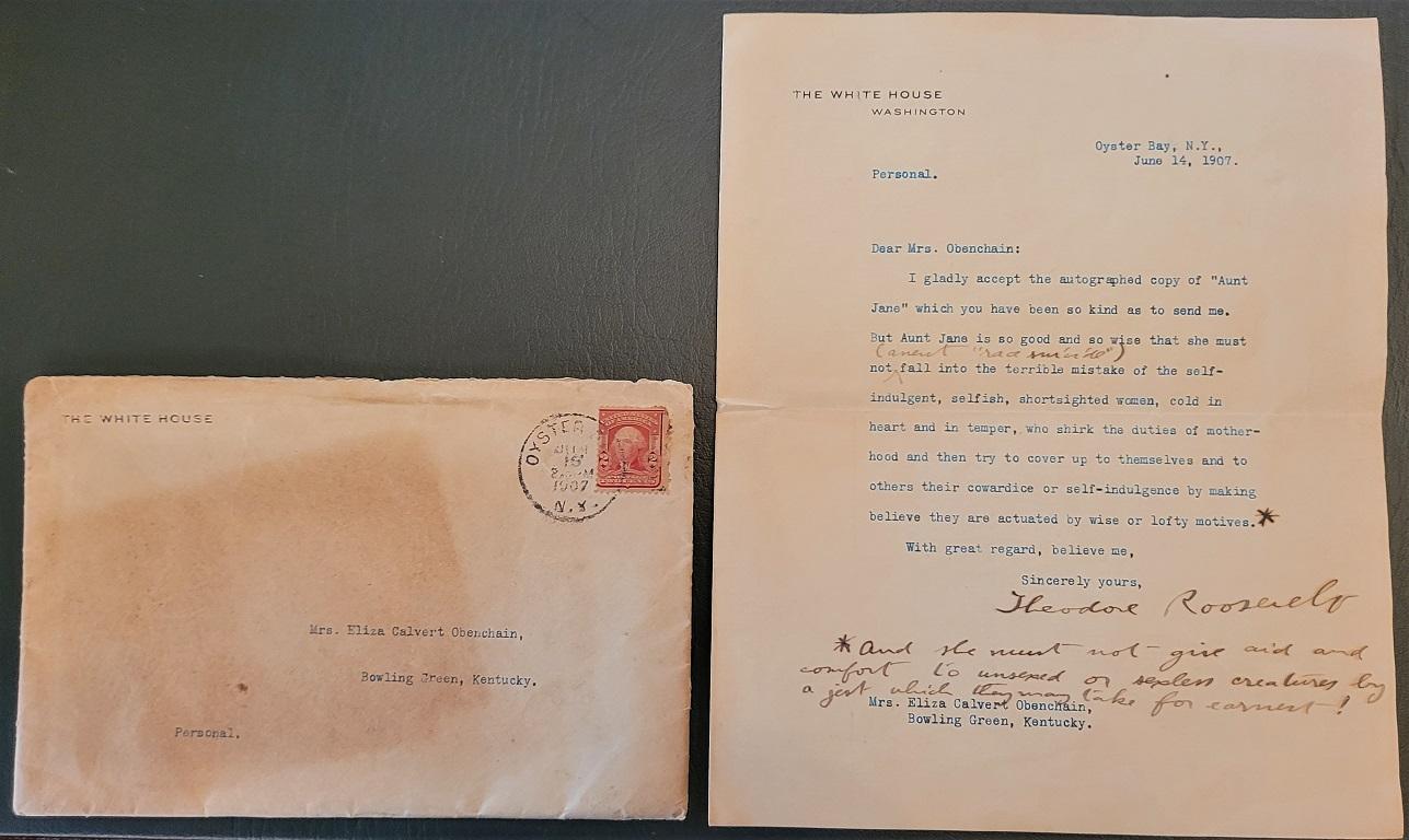 Classique américain Importante lettre de Teddy Roosevelt de la Maison Blanche datant de juin 1907 en vente
