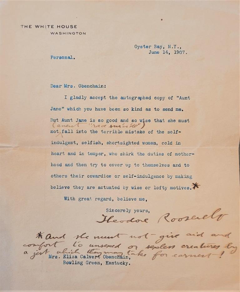 20ième siècle Importante lettre de Teddy Roosevelt de la Maison Blanche datant de juin 1907 en vente