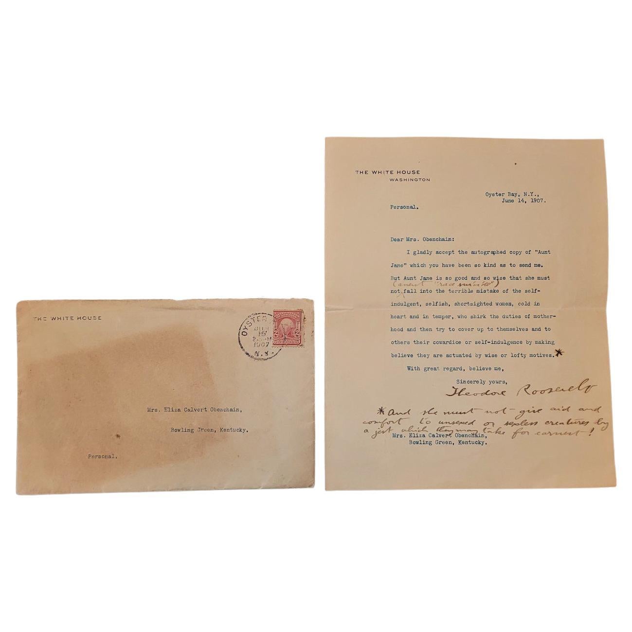 Importante lettre de Teddy Roosevelt de la Maison Blanche datant de juin 1907 en vente