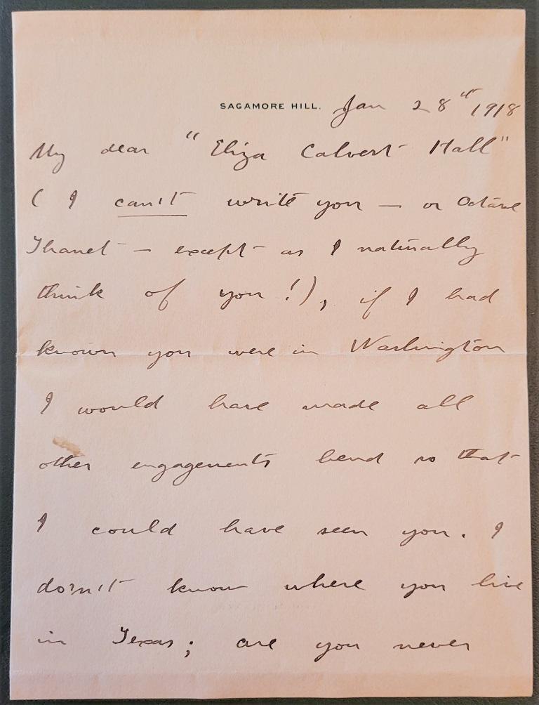 Importante lettre de Teddy Roosevelt de janvier 1918 Bon état - En vente à Dallas, TX