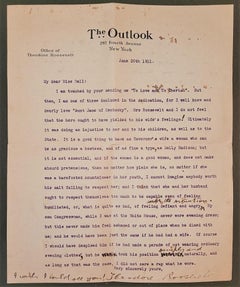 Important Teddy Roosevelt Letter of June, 1911