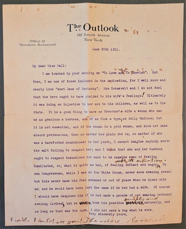 Important Teddy Roosevelt Letter of June, 1911 In Good Condition For Sale In Dallas, TX