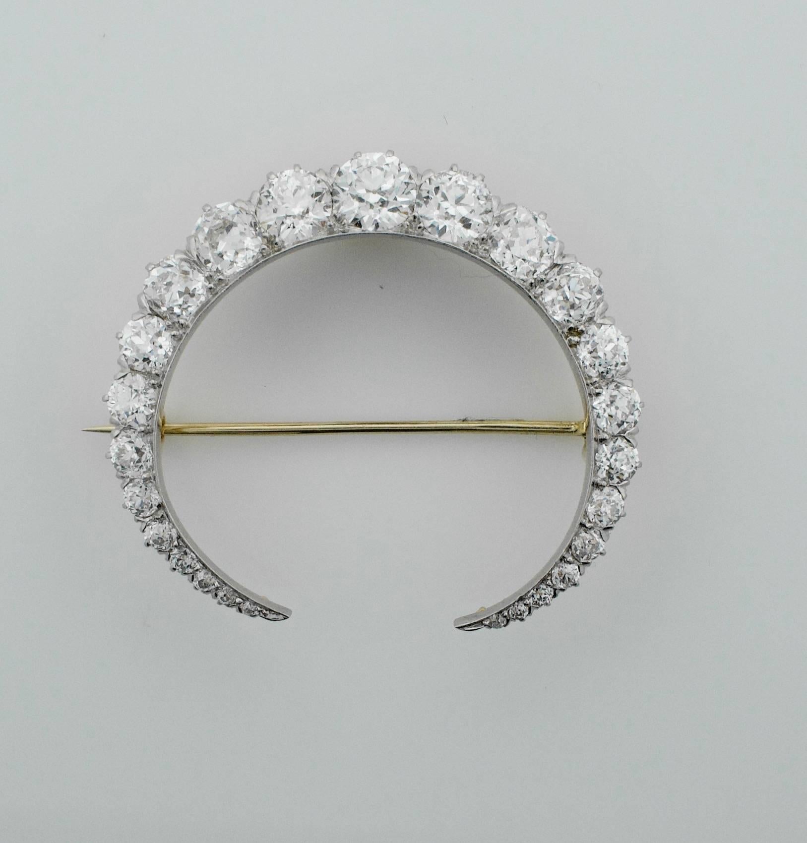 Women's or Men's Tiffany and Co. Diamond Crescent Necklace/Brooch in Yellow Gold, circa 1900