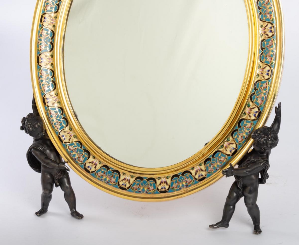 Enameled Important Toiletry Mirror from the 19th Century, Napoleon III