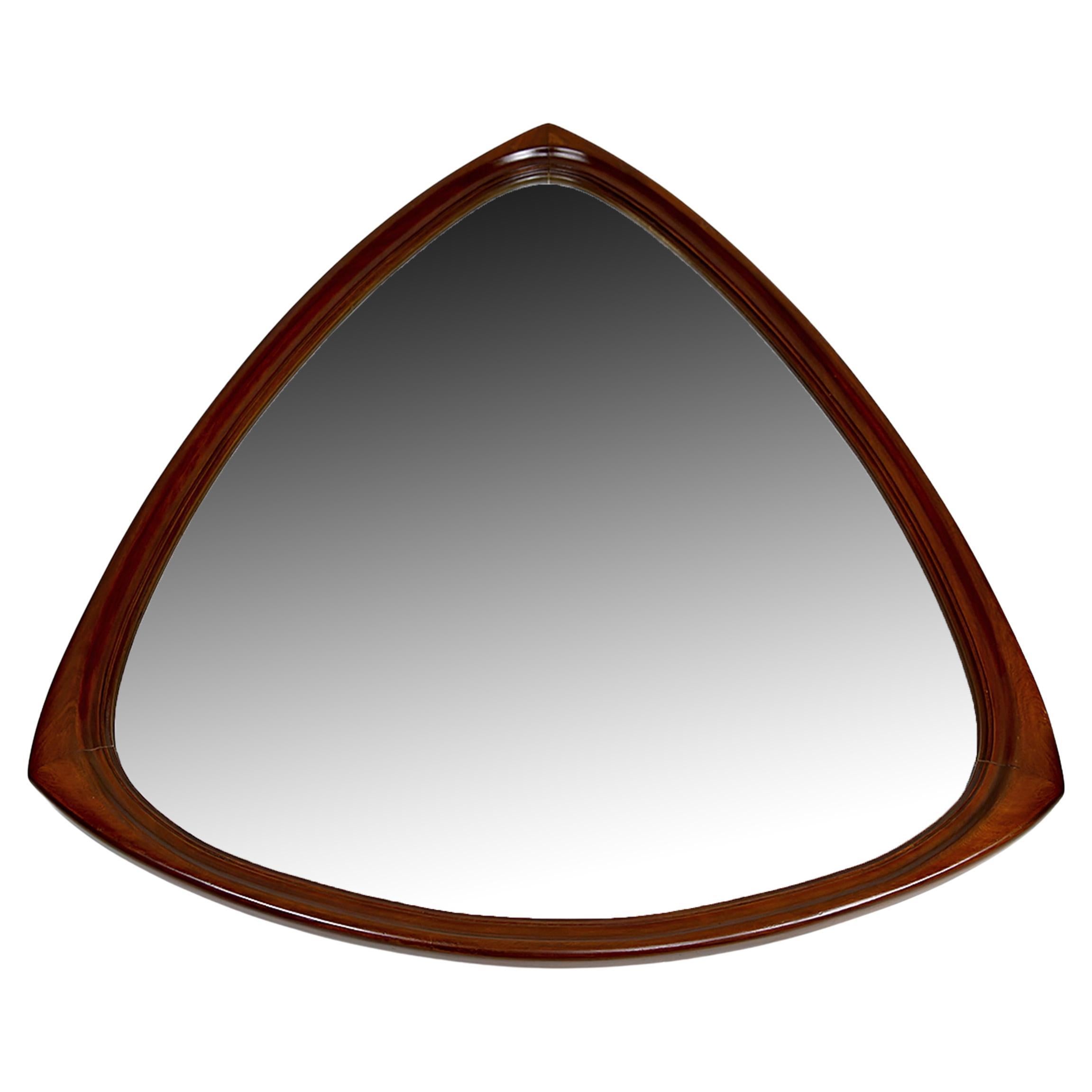 Important miroir triangulaire en teck, Design/One, Circa Design, 1950 en vente