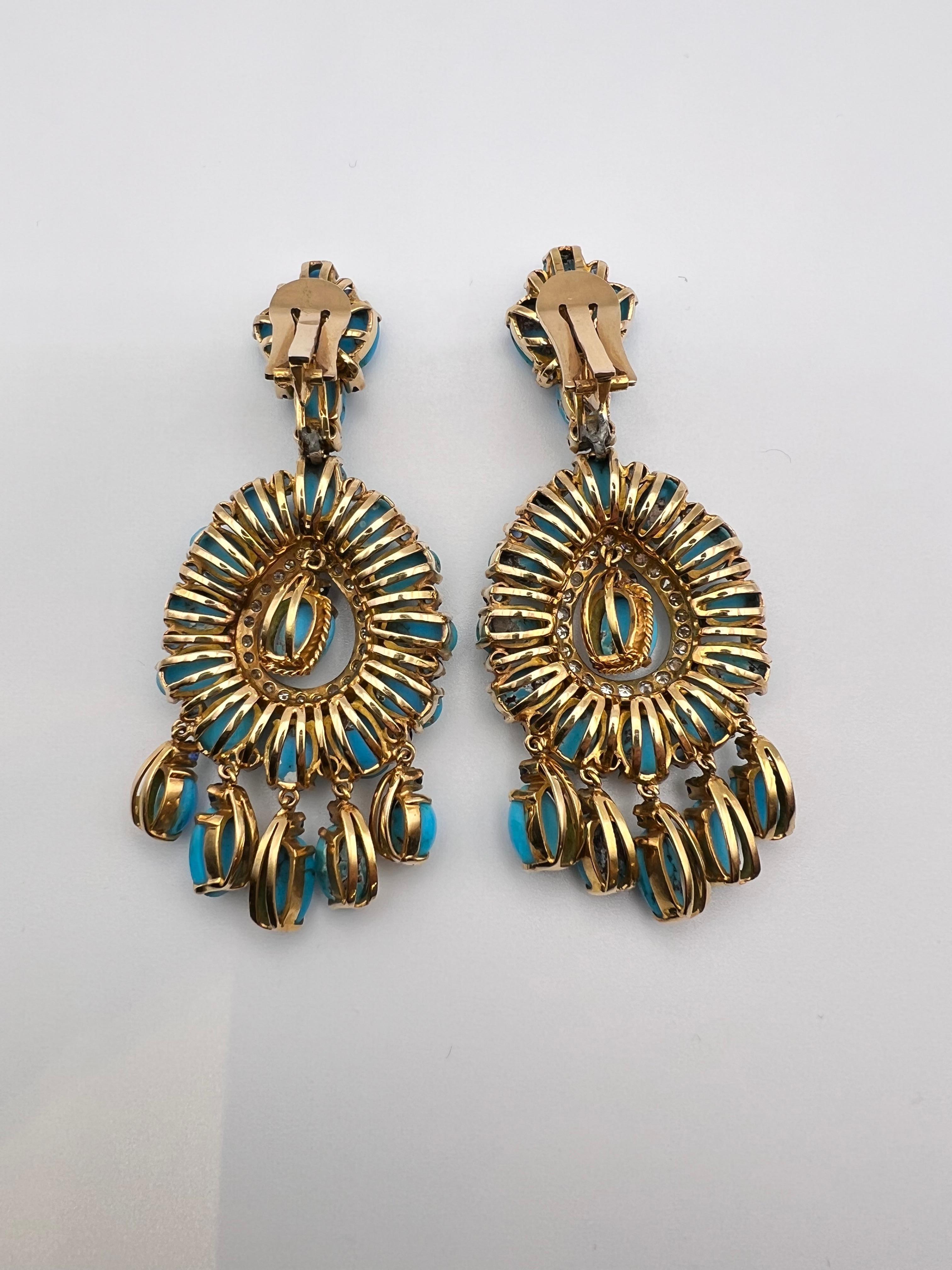 Women's Important Turquoise and Diamond Earrings For Sale