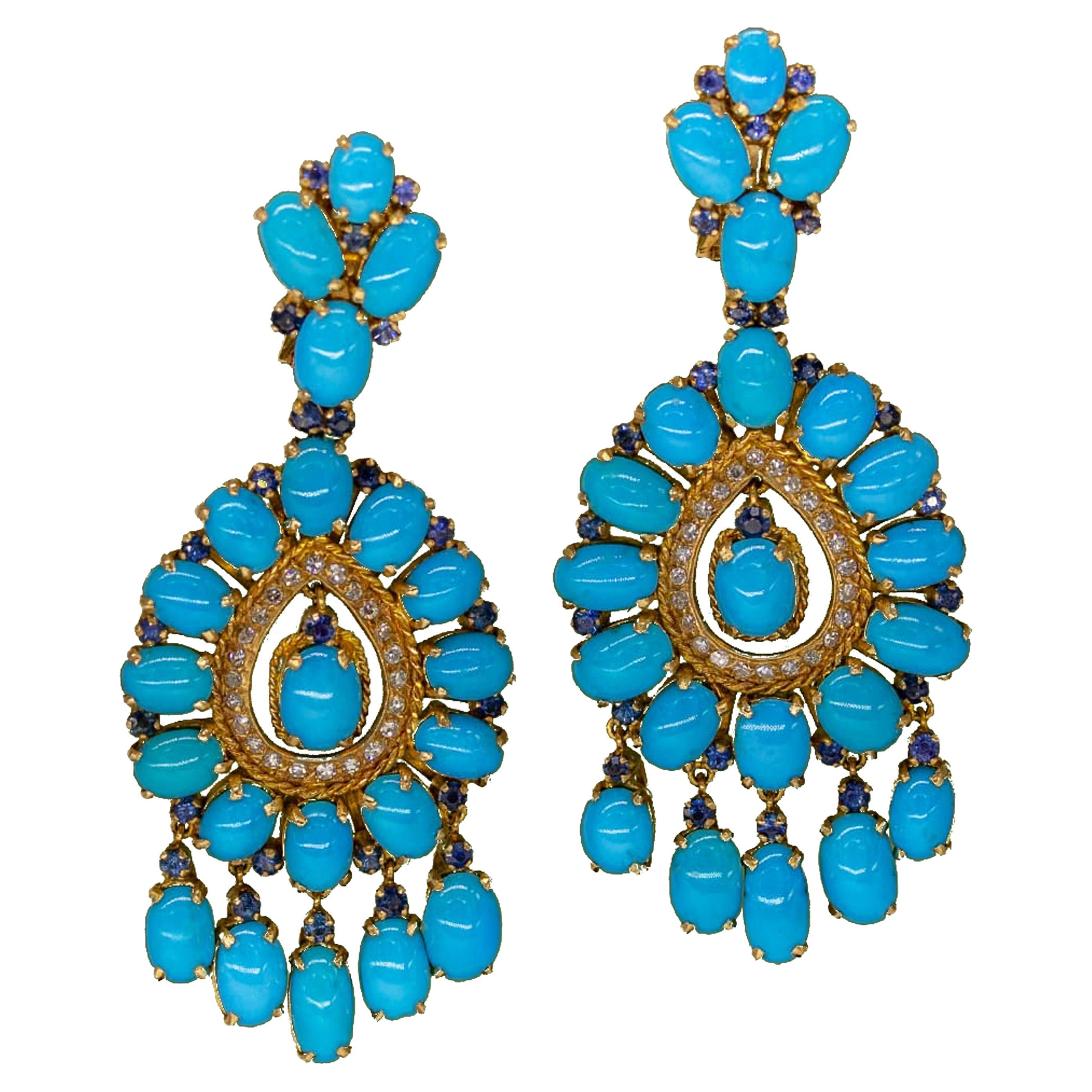 Important Turquoise and Diamond Earrings