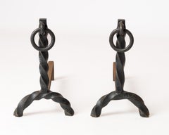 Important Twisted "Torsadé" Wrought Iron Andirons - France 1960s