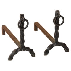 Important Twisted "Torsadé" Wrought Iron Andirons - France 1960s
