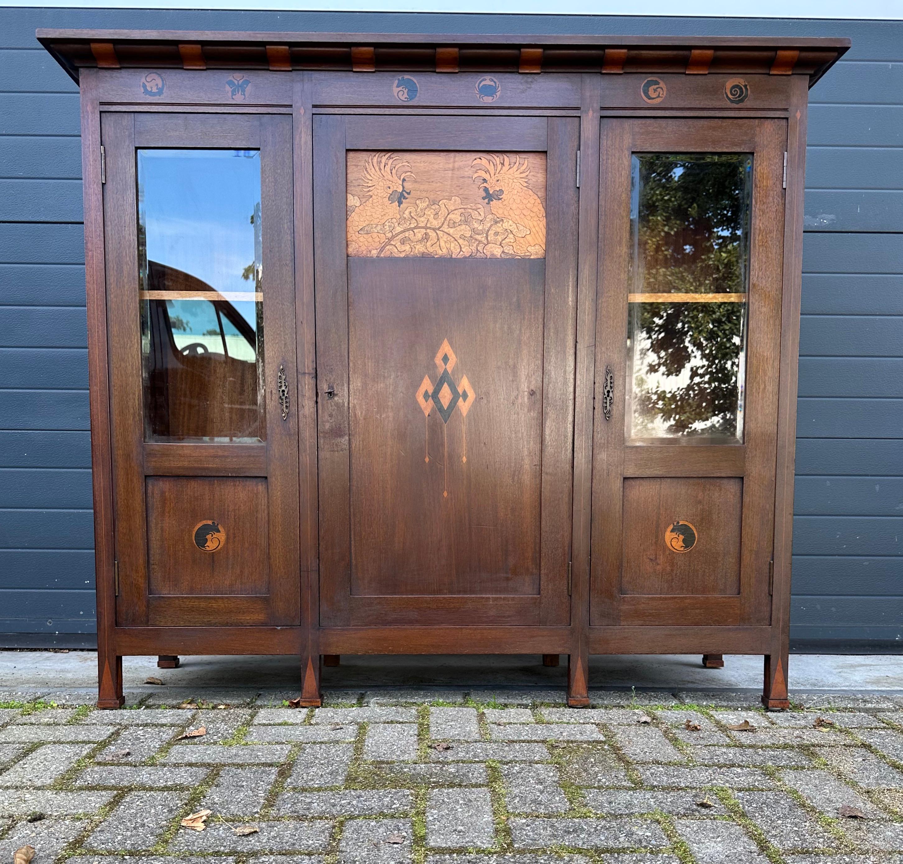 Important & Unique Arts & Crafts Bookcase Sideboard Cabinet by Napoleon Le Grand For Sale 12