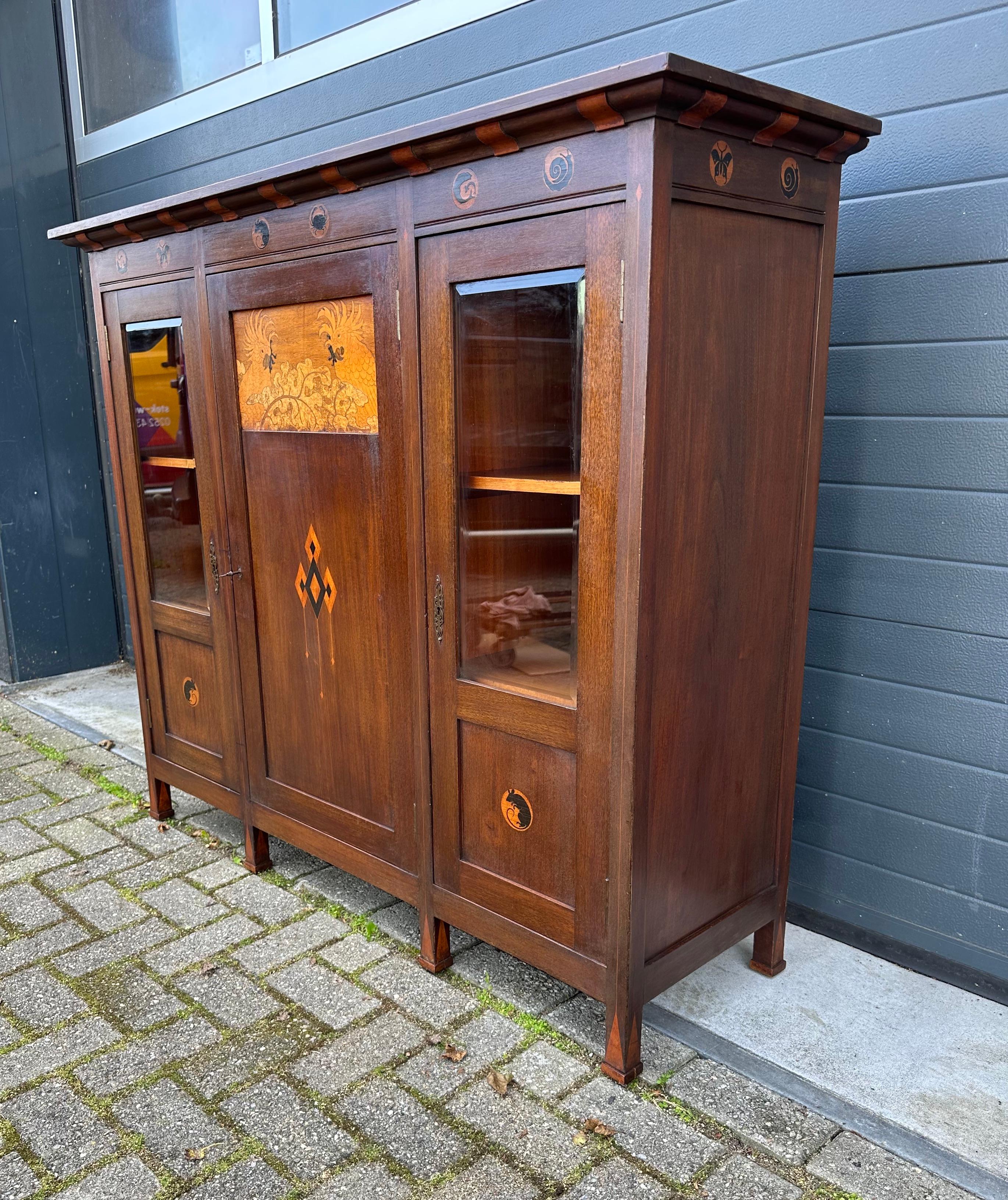 Arts and Crafts Important & Unique Arts & Crafts Bookcase Sideboard Cabinet by Napoleon Le Grand For Sale
