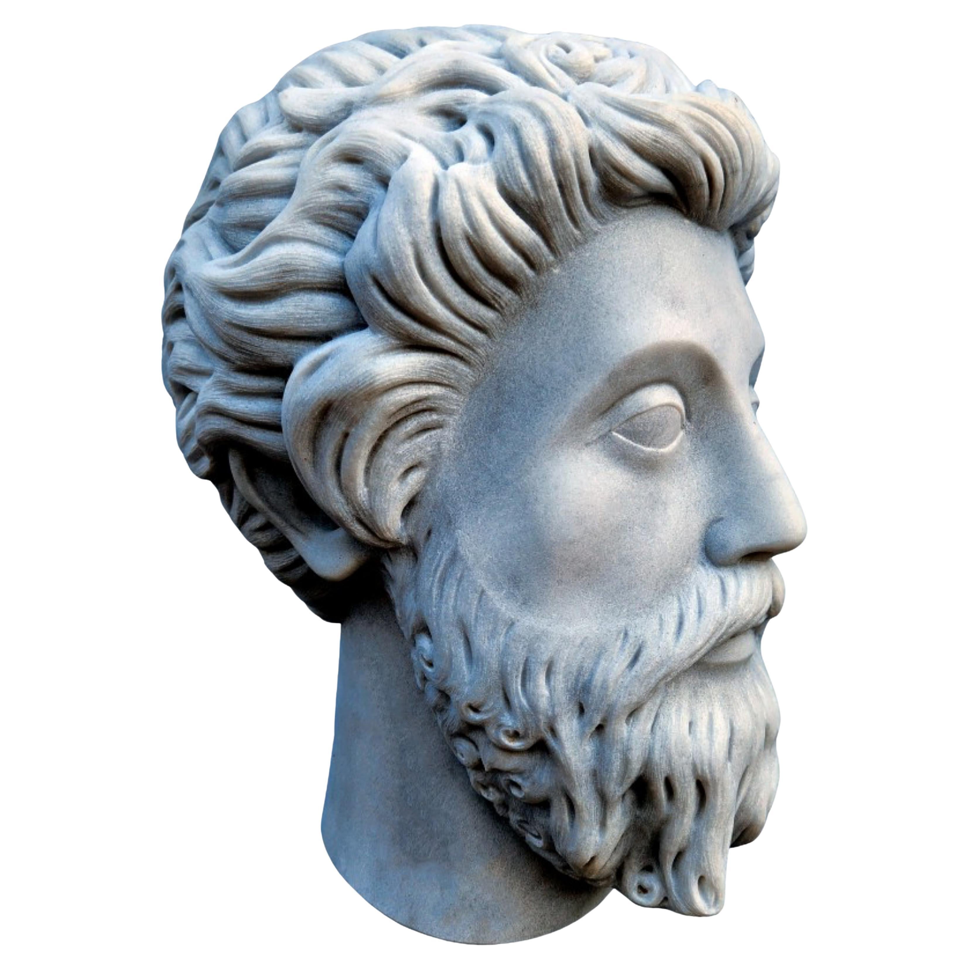 Important Unique Italian Sculpture MARCO AURELIO HEAD CARRARA MARBLE 19th Cent. For Sale