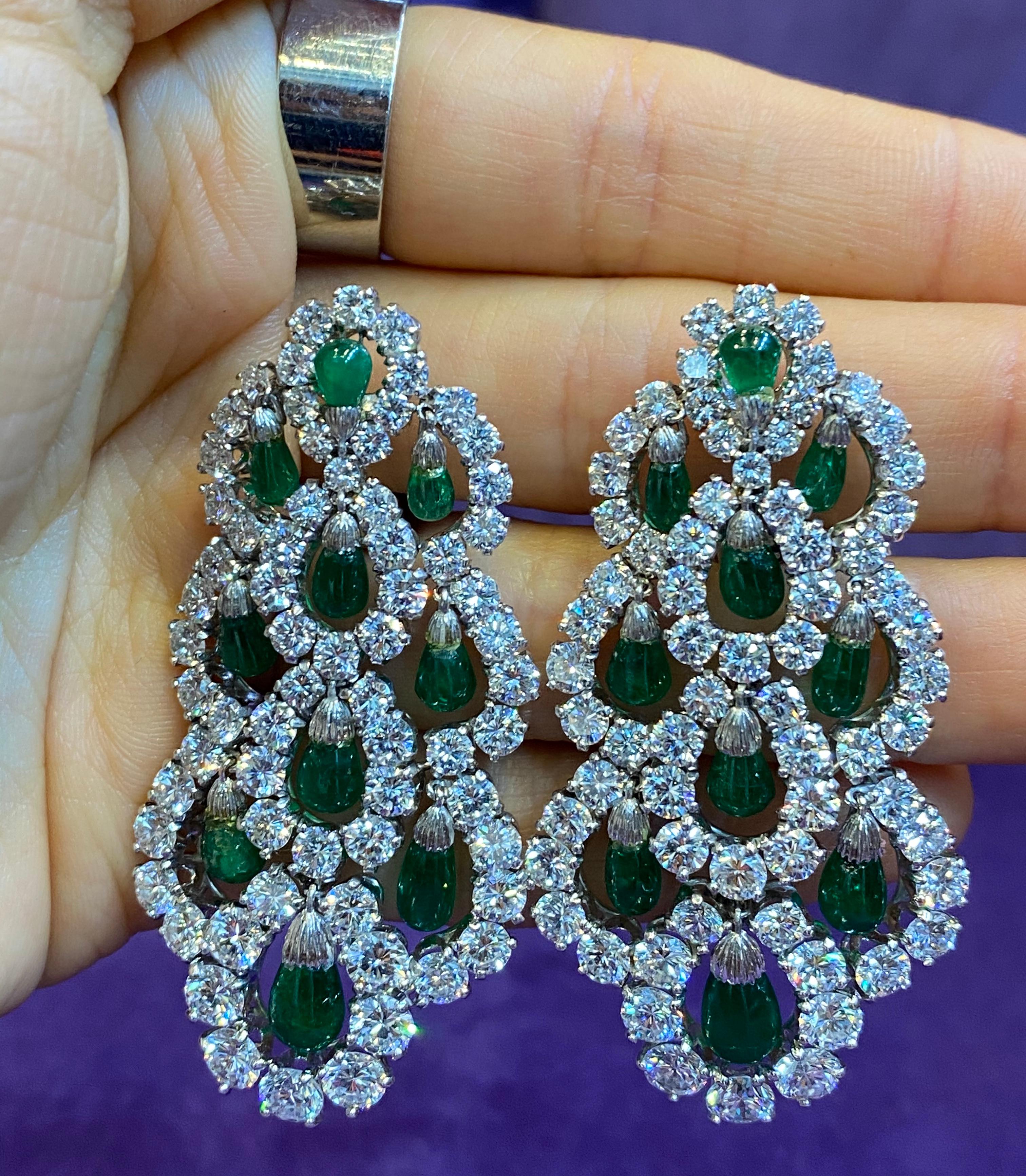Round Cut Van Cleef & Arpels Dangling Emerald & Diamond Earrings