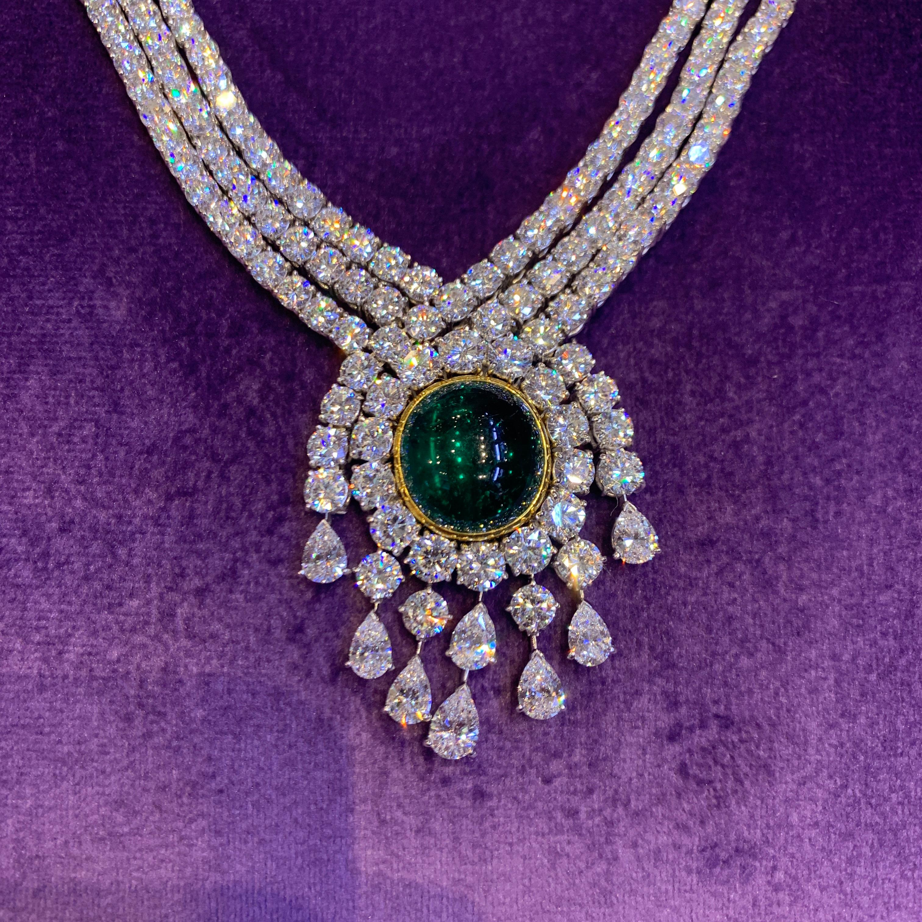 Round Cut Important Van Cleef & Arpels Diamond & Emerald Necklace For Sale