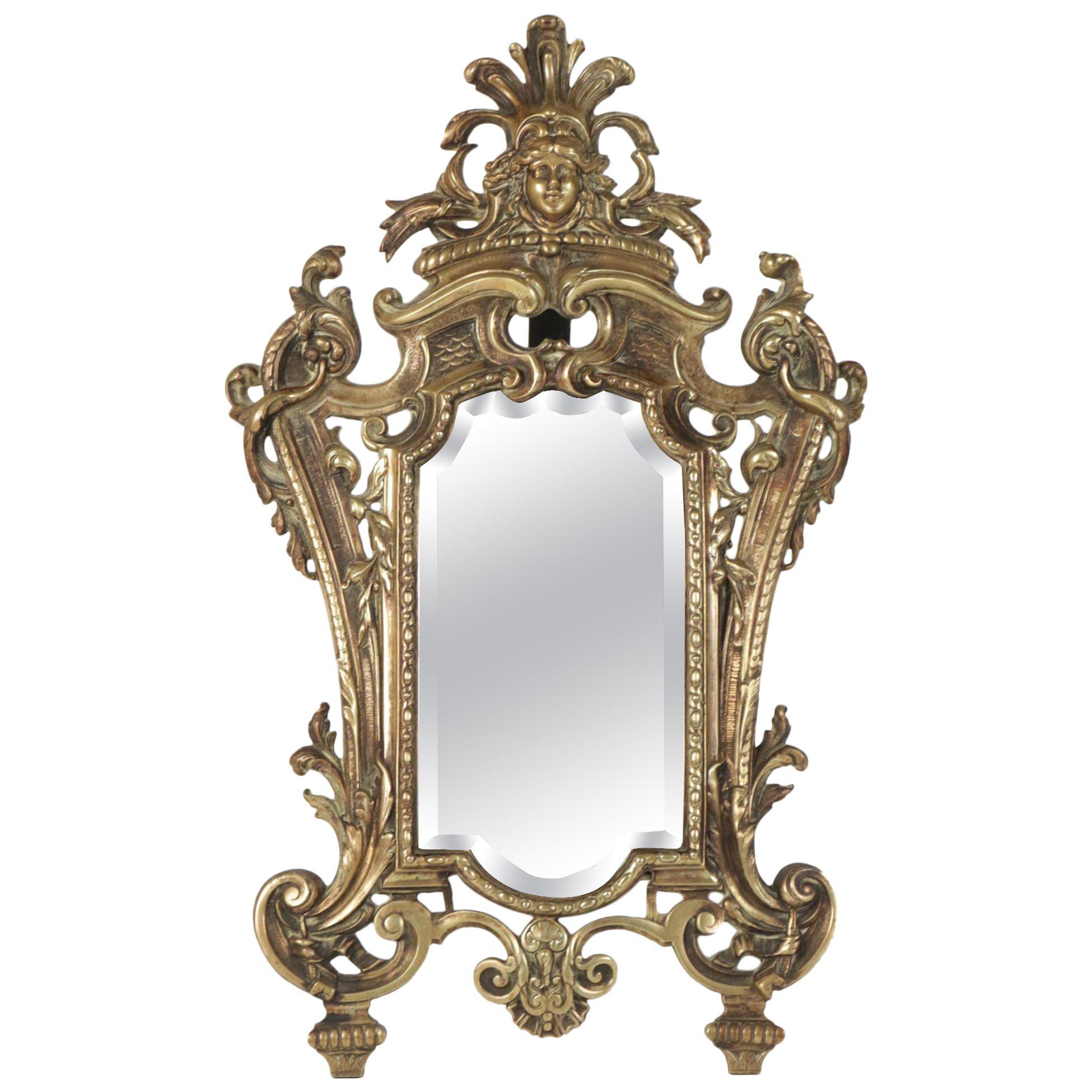 Importante specchio da toilette in bronzo patinato del XIX secolo