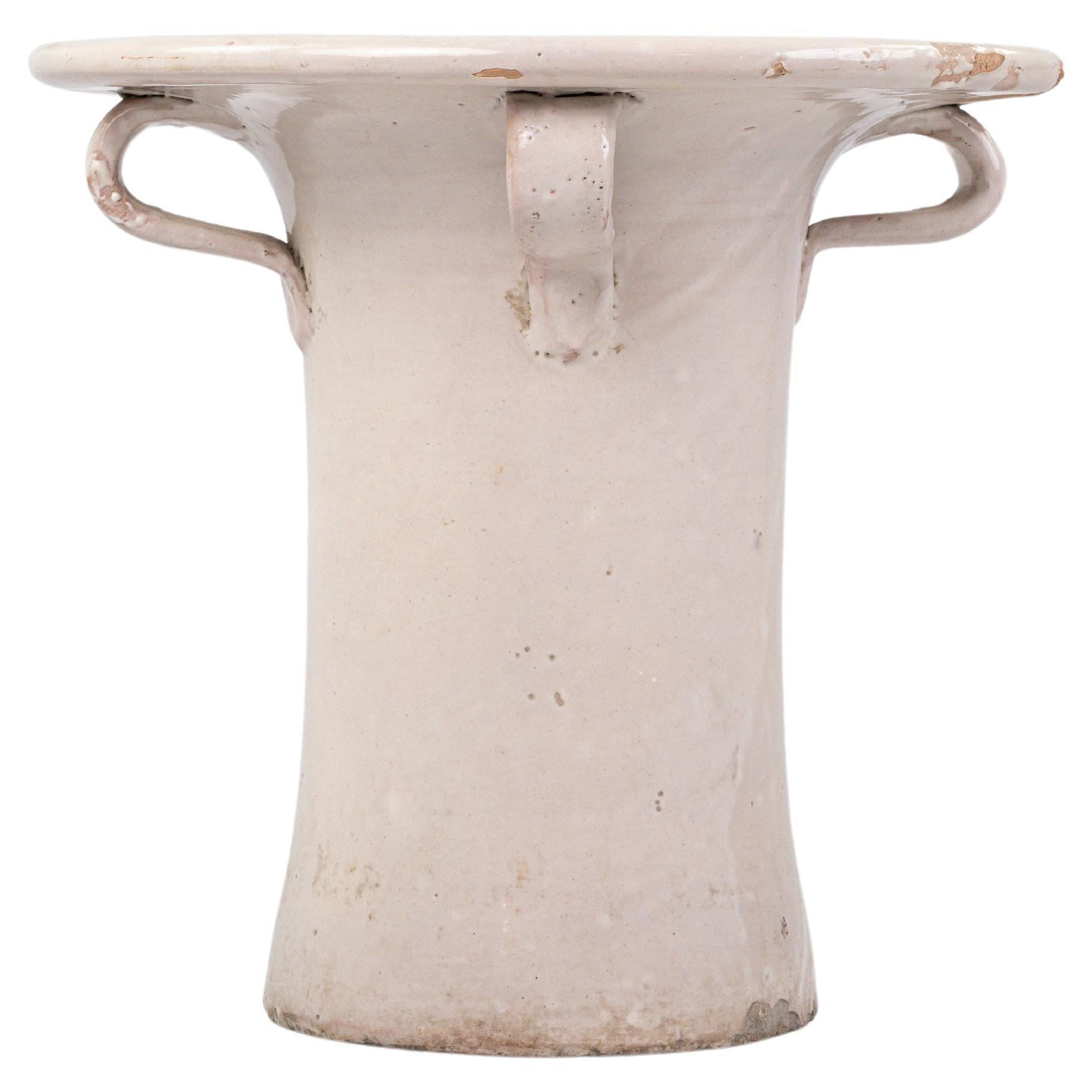 Importante vaso in ceramica smaltata bianco sporco in vendita
