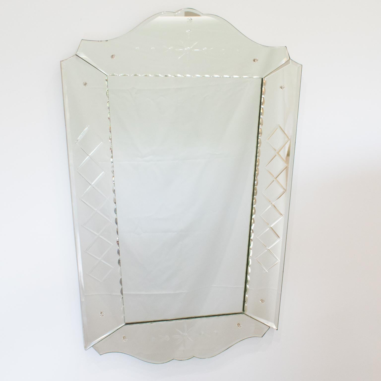 Hollywood Regency Important Venetian Wall Mirror, France 1940s For Sale