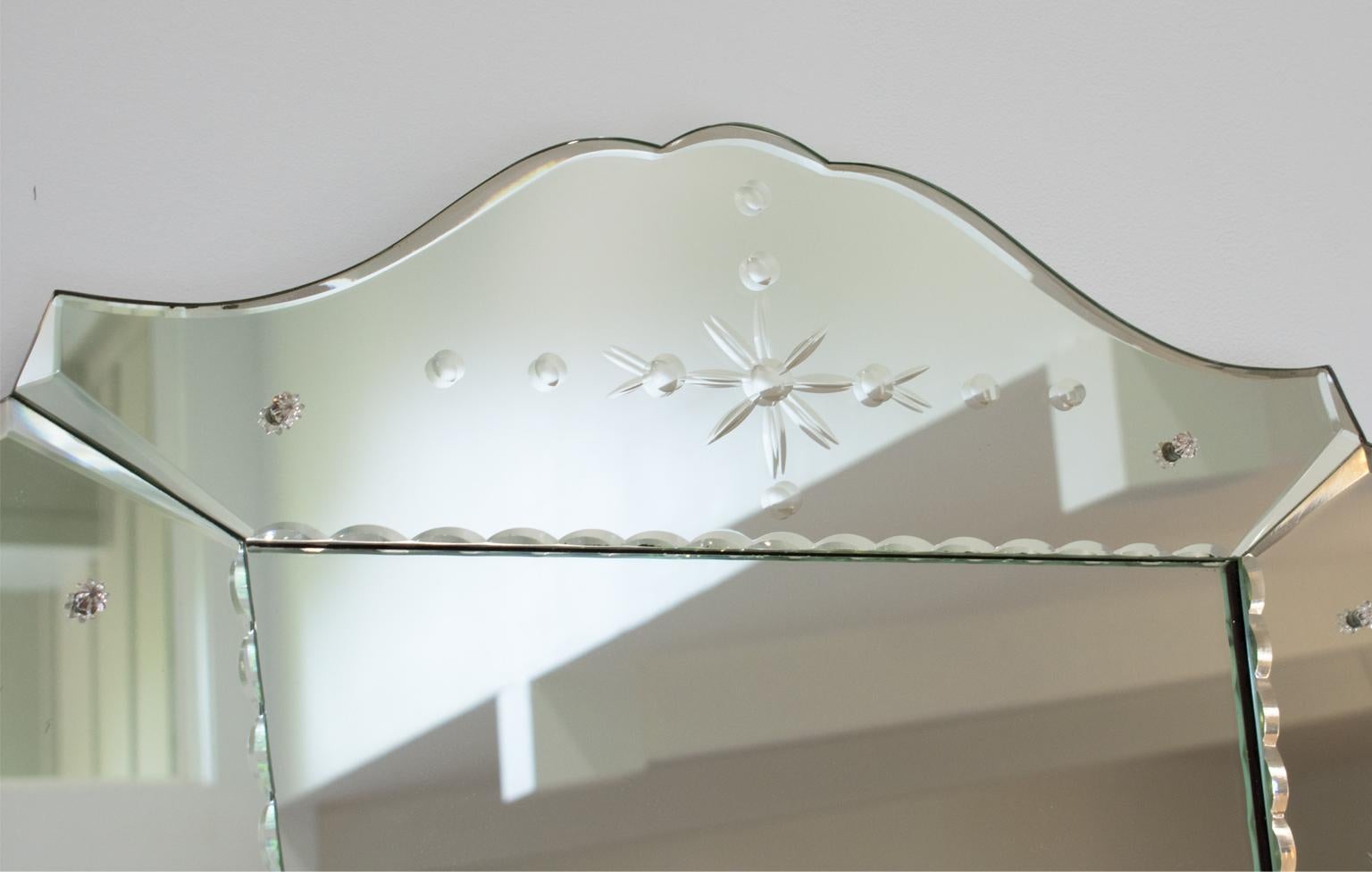 Mid-20th Century Important Venetian Wall Mirror, France 1940s For Sale