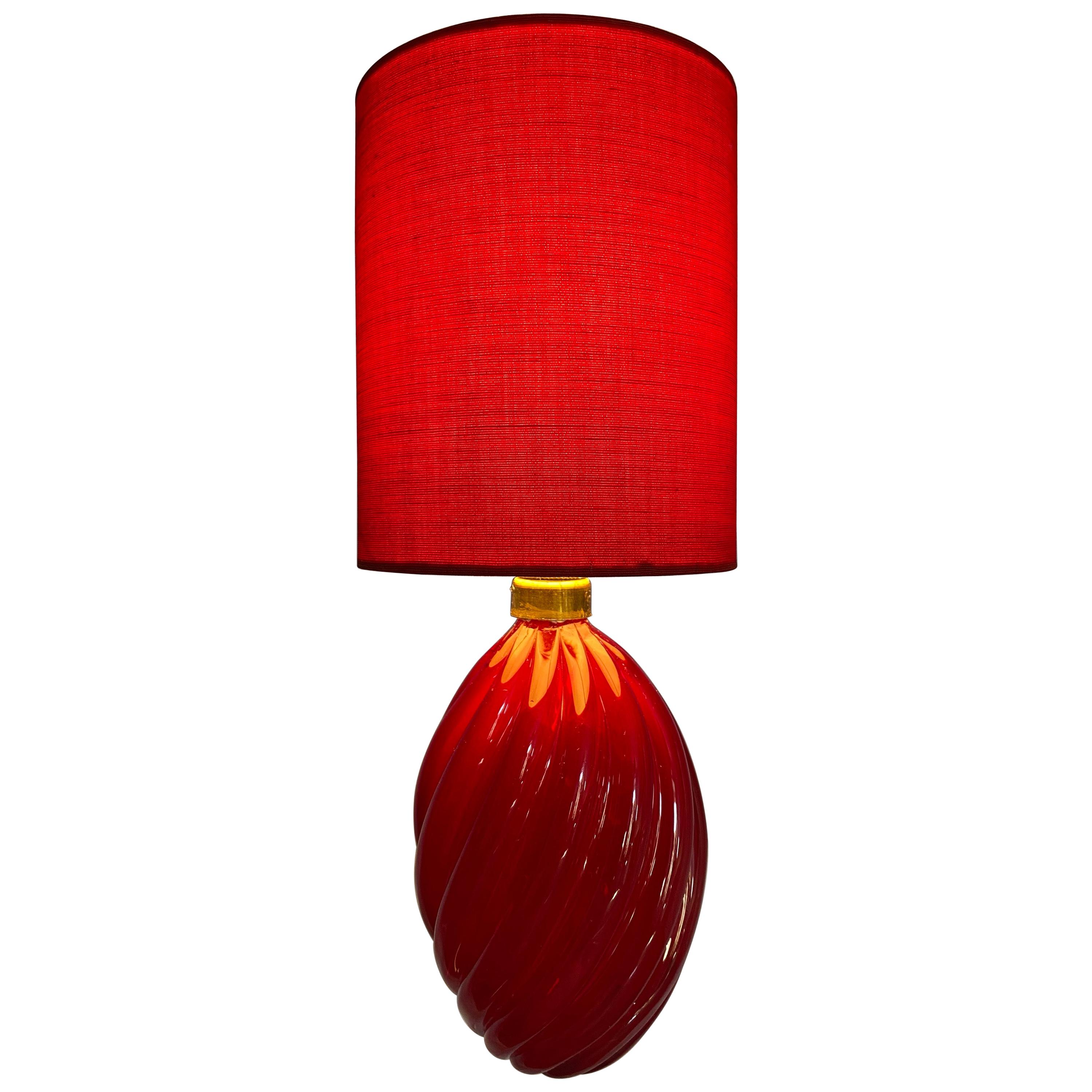 Important Venini Table Lamp in Red, Form "Diamante", Murano by Paolo Venini