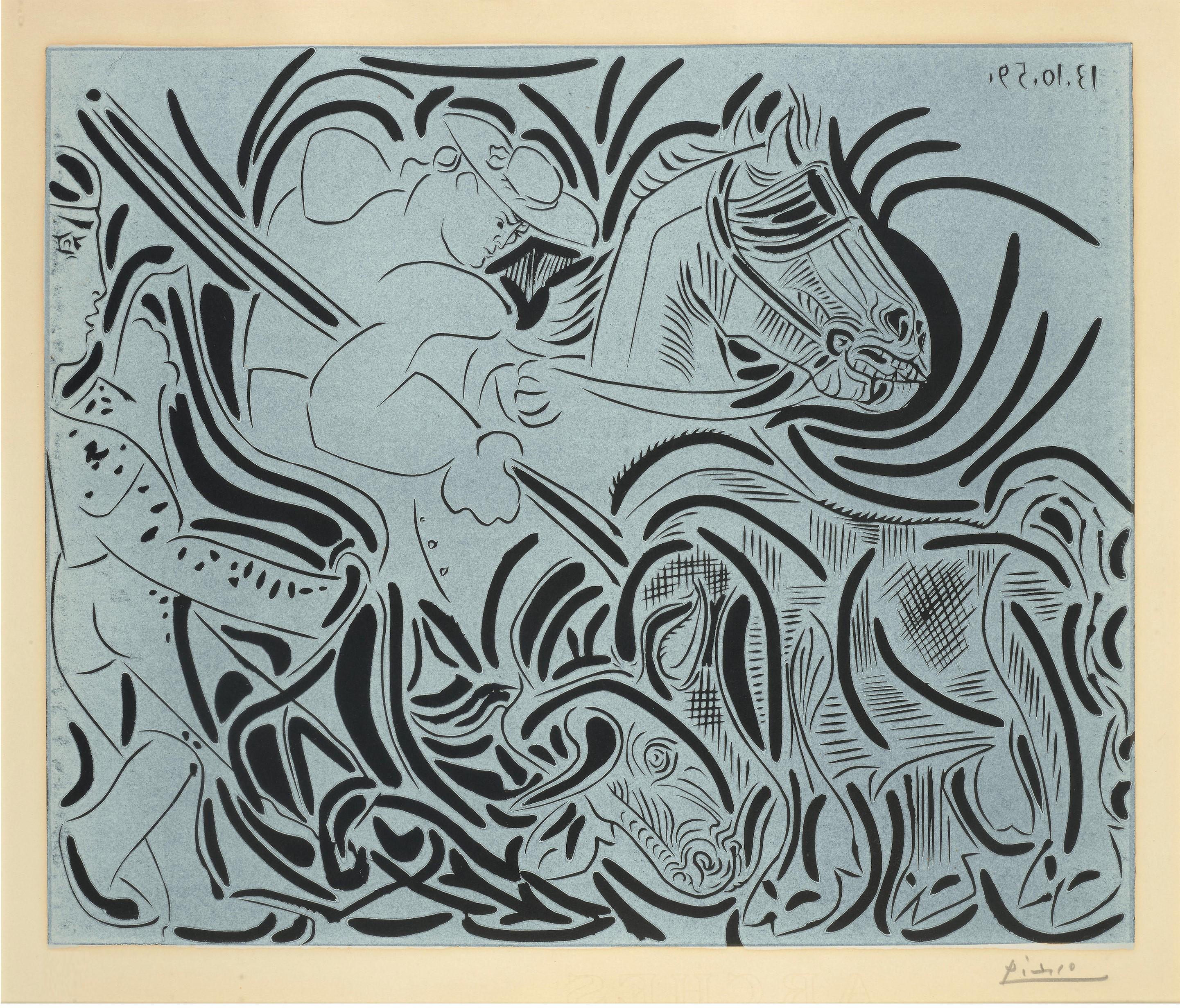 The Following Item we are Offering is A Magnificent Rare Important Original Pablo Picasso Linocut in Light Blue and Black colors on Arches paper, handsigned in pencil on lower right and is numbered from a Rare Limited Edition of 50 numbered pieces