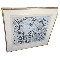 Vintage Important Very Rare Original Pablo Picasso Framed Linocut Etching 