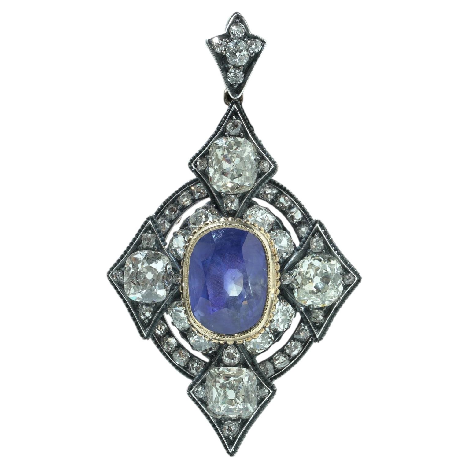 Important Victorian 14.68ct Burmese Sapphire and Diamond Pendant