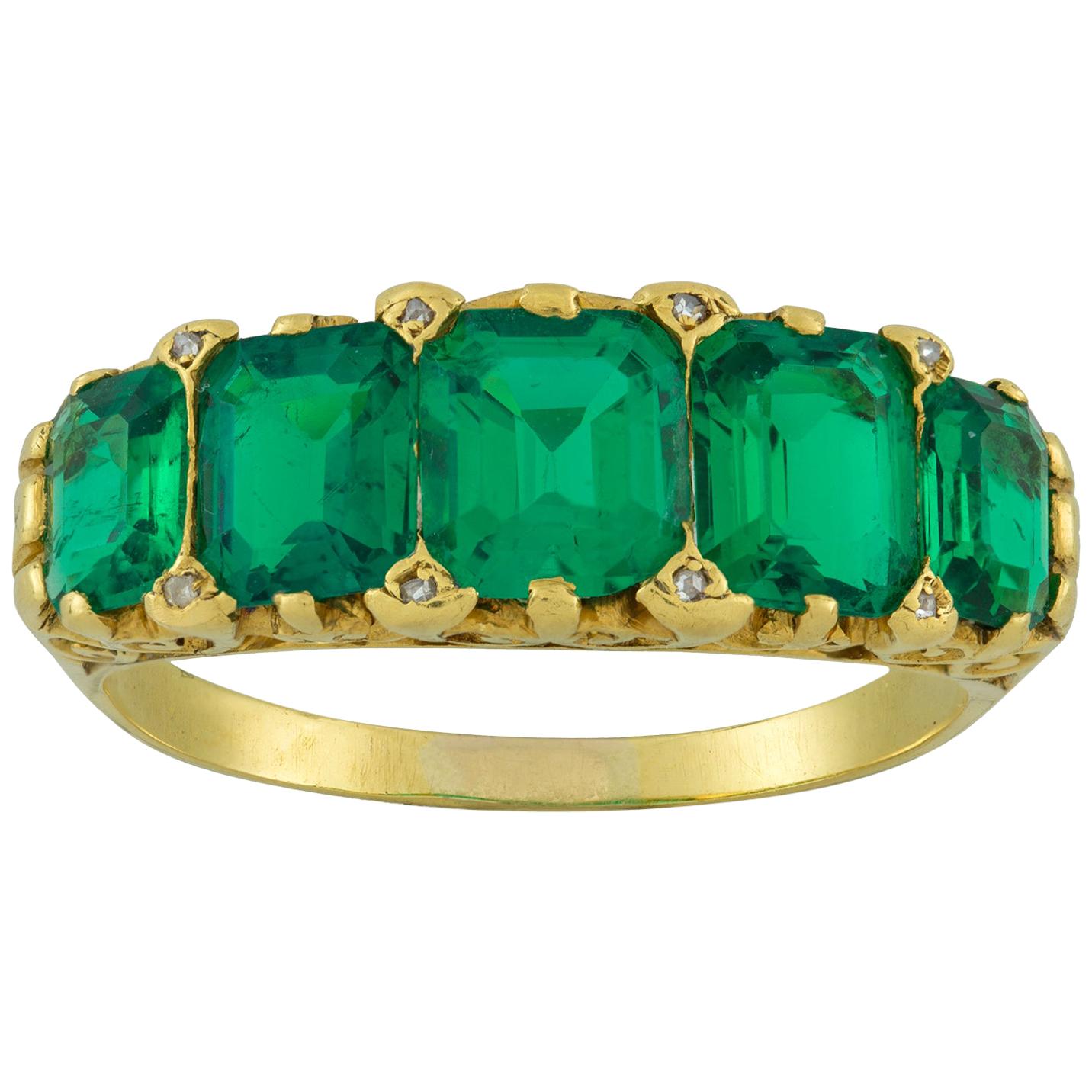 Important Victorian Five-Stone Emerald Ring