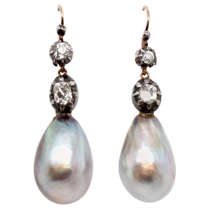 Diamond, Pearl and Antique Drop Earrings - 1,940 For Sale at 1stdibs