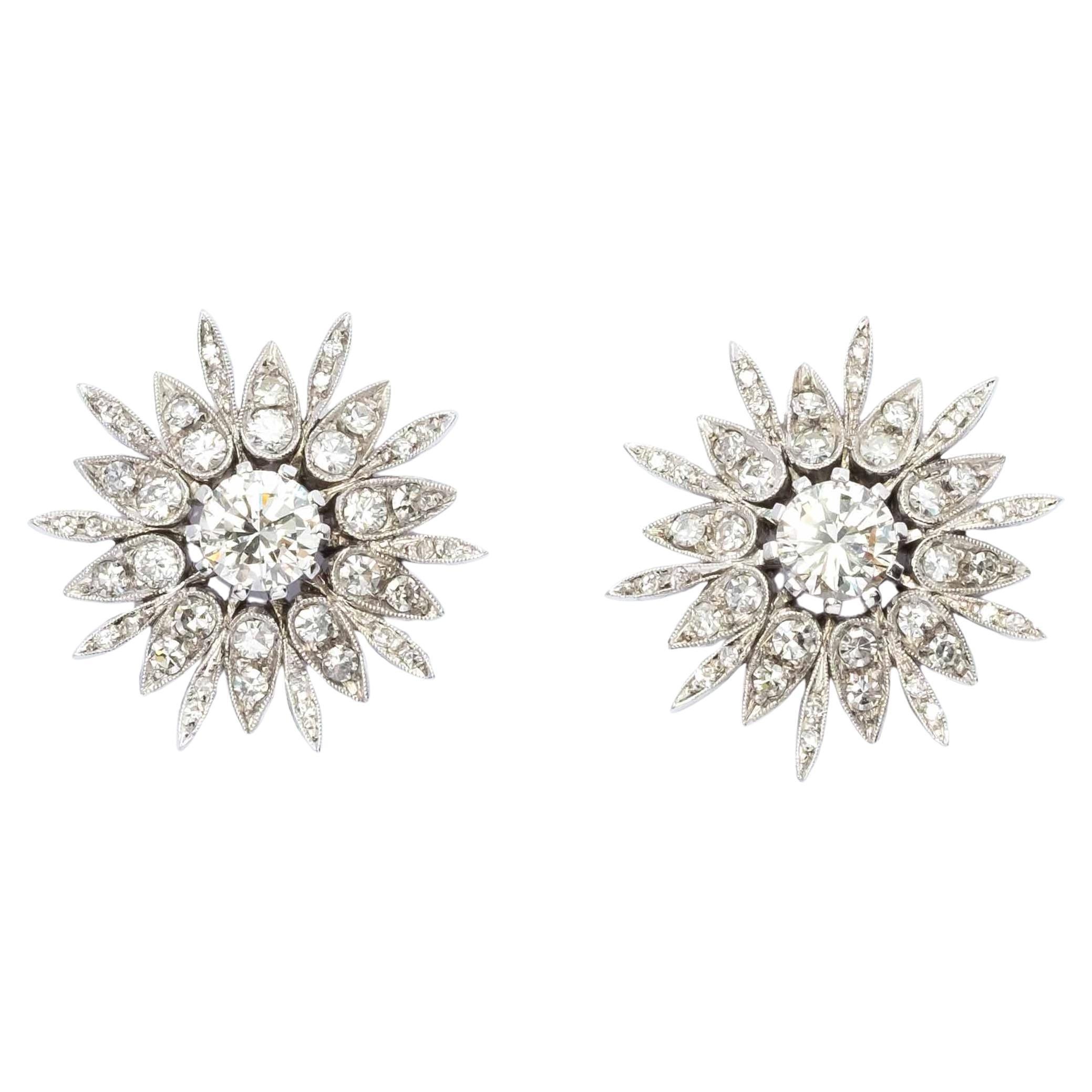 Importantes boucles d
oreilles vintage des années 1960/70 en or blanc 18ct avec diamants