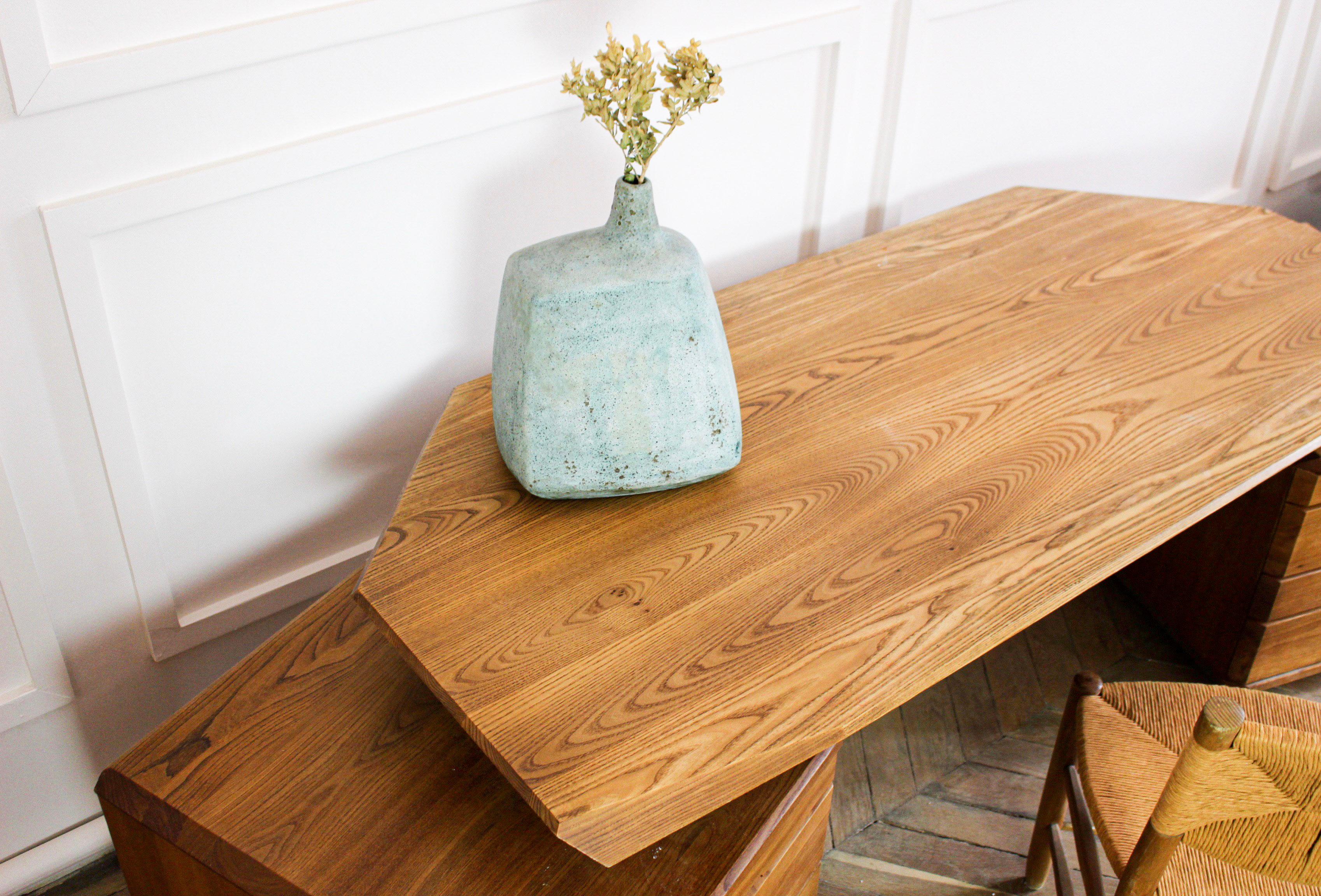 Mid-Century Modern Important Vintage Pierre Chapo Desk, Model B40, in Solid Elm, 1980 For Sale