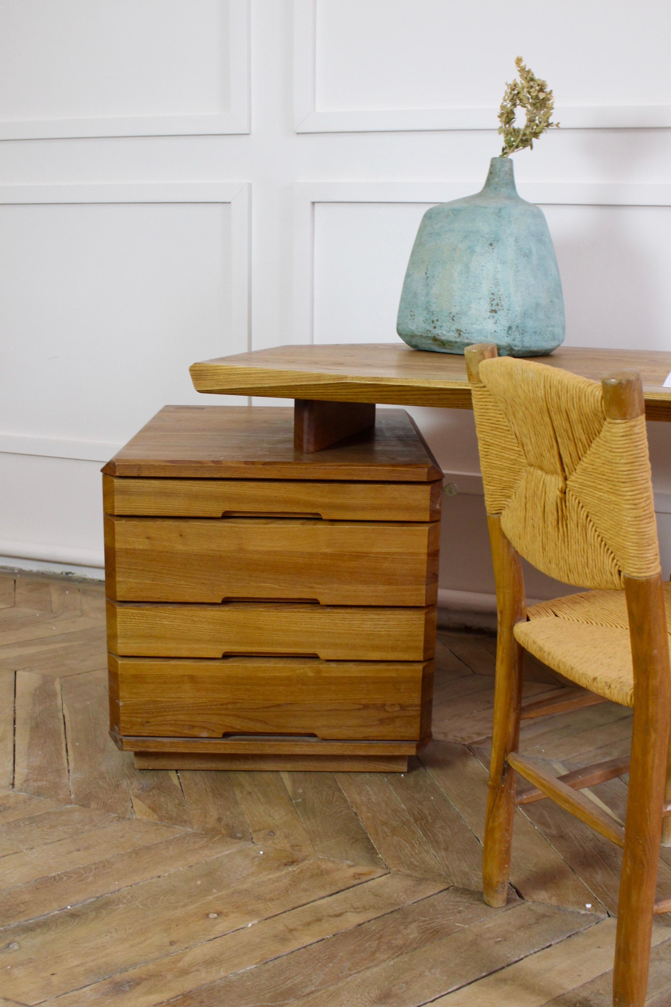 Late 20th Century Important Vintage Pierre Chapo Desk, Model B40, in Solid Elm, 1980 For Sale