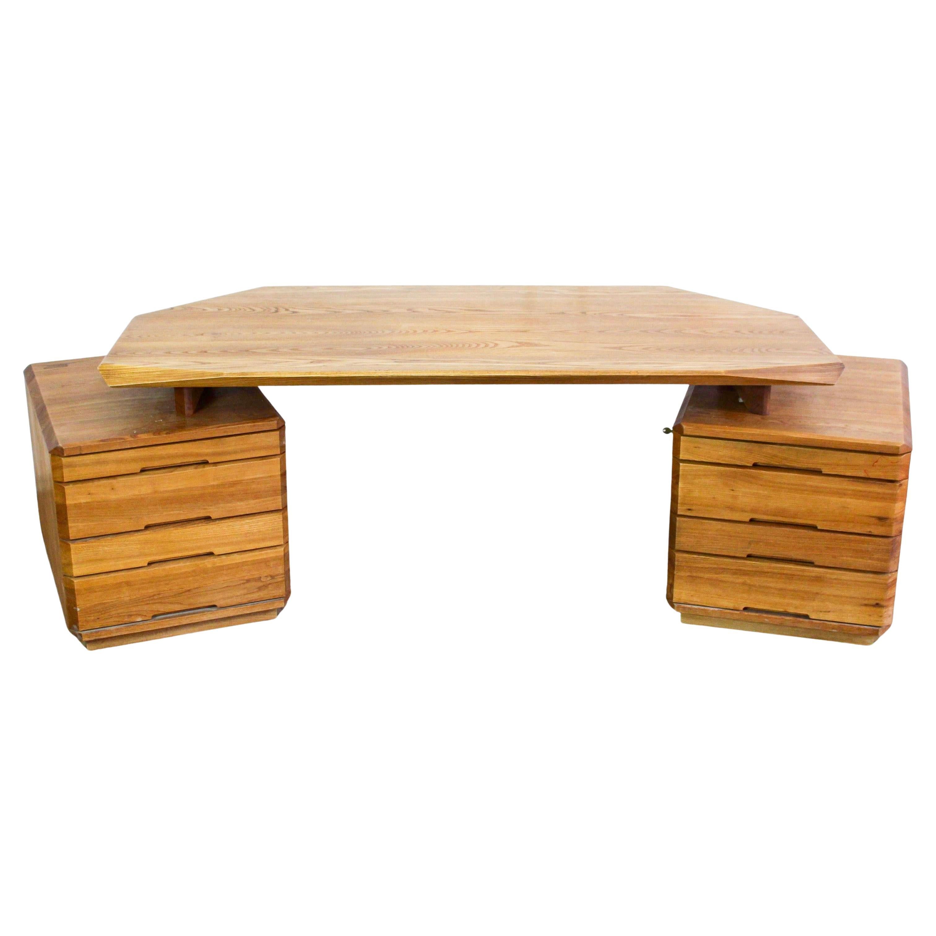 Important Vintage Pierre Chapo Desk, Model B40, in Solid Elm, 1980 For Sale