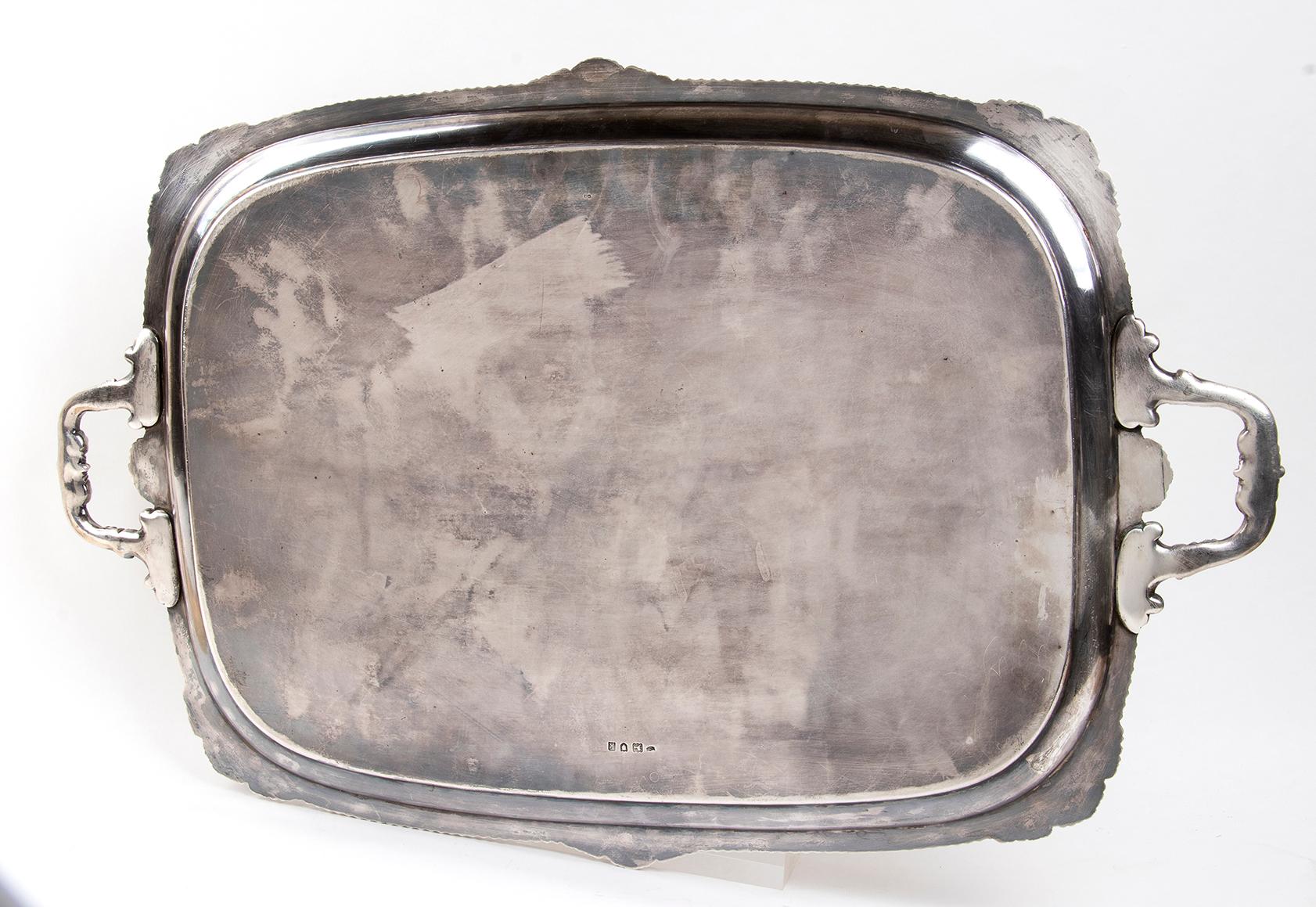 English Important Vintage Silver Tray by Hawksworth Eyre & Co. Ltd, London, 1905